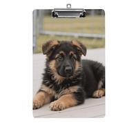 Acrylic A4 Clipboard 8.5 X 12.5 Inch - Double-Sided Pattern Design, Decorative Clip Board with Hanging Hole, German Shepherd Puppies Clipboard for Teacher, Nurse, Doctor