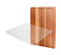 Acrylic & Acacia Wood Chopping Board Set | Acrylic Cutting Board with Counter Lip & Wooden Cutting Board with Juice Groove & Built-in Handle,with nop Slip Feet