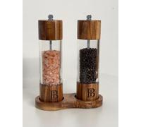 Acrylic & Acacia Wood Salt and Pepper Grinder Set, 6 PCS 7 inch Wooden Salt and Pepper Mill Sets with Base Tray, Refillable and Adjustable Salt & Pepper Grinder Set, Ceramic core Salt Grinder