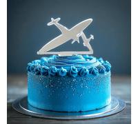 Acrylic Airplane Cake Topper, Silver Aircraft Design for Aviation Theme Decoration, 10cm
