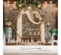 Acrylic Arch Dessert Bar Sign,5x7 Inch Clear Dessert Bar Sign 1/8" Thick and Stand, Modern Calligraphy White Lettering Arched Acrylic Sign for Wedding