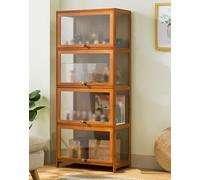 Acrylic Bamboo Display Cabinet with Doors - Sturdy Curio Cabinet for Home Decor, Collectibles & Strong Load-Bearing Sto Shelves
