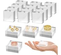 Acrylic Base 16PCS Blocks for Display 2x2x1 Inch Square Riser Stands Trophy Jewelry