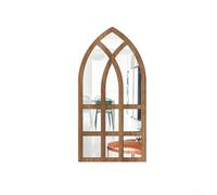 Acrylic Based Wall Mirror Sticker Featuring Hand Finished Wood Frame and Classic Half Moon Window Shape (Wood)