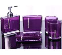 Acrylic Bathroom,5PC/Set Accessories Bathroom Accessories Set In Purple Bath Cup Bottle Toothbrush Holder Soap Dish Accessory Set Lotion Mug