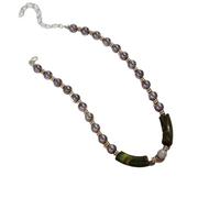Acrylic Beaded Choker Necklace - Ball Tube Design for Men & Women(Black-Marble Green)