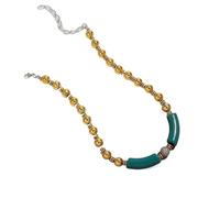 Acrylic Beaded Choker Necklace - Ball Tube Design for Men & Women(Gold-Dark lakegreen)