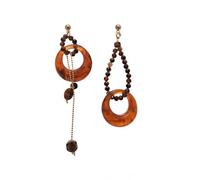 Acrylic Beaded Oval Dangle Earrings for Women,Brown Chain Tassel Asymmetrical Dangly Earring Boho Party Trendy Jewelrys Accessories Gifts, L, Acrylic, No Gemstone