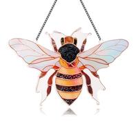 Acrylic Bee Sun Catcher Ornament with Hook and Chain, Honeycomb Window Hanging Decor for Indoor Outdoor Home Garden, Spring Summer Art Pendant