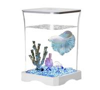 Acrylic Betta Fish Tank - 4.65x6.97 Inch Small Tabletop Aquarium, LED Lamp, Rectangular Desktop Kit, Clear Starter Tank | Night Light Home Office Decoration For Shrimp Guppy Jellyfish