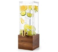 Acrylic Beverage Dispenser with Acacia Wood Stand - Single or Dual Server with Ice Core(s) & Gold Stainless Steel Spigot(s)