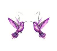 Acrylic Bird Earrings For Women Novelty Colorful Elegant Long Parrot Hummingbird Dangle Drop Animal Earrings Jewelry Clip on Earrings for Women Dangle (D, One Size)