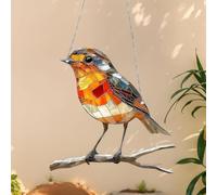 Acrylic Birds Handmade Stained Glass Sun Catchers, Hanging Garden Sun Catcher Robin on Branch, Hanging Decoration for Windows, Garden