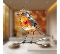 Acrylic Birds Handmade Stained Glass Sun Catchers,Hanging Garden Sun Catcher Robin on Branch,Hanging Decoration for Windows,Garden