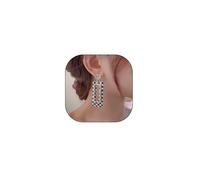 Acrylic Black White Chequered Earrings for Women Rhinestone Hollow Rectangular Dangle Statement Earrings Resin Checkerboard Earrings Bar Charm Jewelry, L, Metal, No Gemstone