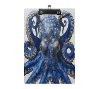 Acrylic Blue Octopus Clipboard Clipboards with Low Profile Metal Clip Not Easy to Fall Off Clip Board Cute Clip Boards for Office & Professionals 8.5x12.5