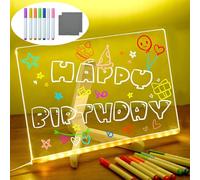 Acrylic Board, Drawing Tablet, 11.81*7.87 In With Rag And Stand Creative Rewritable Acrylic Message Board, Drawing Board With 7 Color Pens, Art Doodle Board Glowing for Home School Office (White)