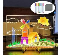 Acrylic Board, Drawing Tablet, 7.87 * 7.87 Inch with 2 Pcs Rag and Stand Creative Rewritable Acrylic Message Board, Drawing Board with 7 Color Pens, Art Doodle Board Glowing for Home School Office
