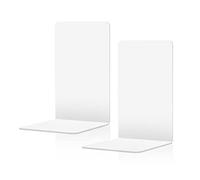 Acrylic Book Ends, MSDADA Book Holders for Shelves, Clear Invisible Bookends, Non-Slip Book Stopper, Desktop Book Organizer, Stationery Supplies Book Storage for School Office Library(White)