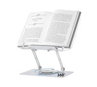 Acrylic Book Stand - 360° Rotation Book Holder for Reading Cookbook Stand with Stable Aluminum Alloy Base and Height-Adjustable Arm, Recipe Book Stand Gifts for Cooks