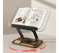 Acrylic Book Stand for Reading, 360°Rotating Book Holder with Pen Slot, Adjustable Height and Angle, Elastic Clips for Cookbook Stand, Foldable Desktop Riser for Laptop,Tablet,Recipe,Magazine