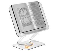 Acrylic Book Stand with 360° Rotating Base, Adjustable Book Holder with Page Clips, Foldable Desktop Stand for Recipe,Music Scores,Laptop,Tablet,Cookbook,Ergonomic Design