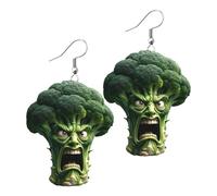 Acrylic Broccoli Earrings - 2D Acrylic Drop Jewelry for Women, Simple and Elegant | Fun Vegetable Gourmet Accessory for Weddings, Dances, Parties, Golden Earrings