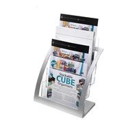 Acrylic Brochure Holder, 3 Tier Floor-Standing Clear Magazine Rack Brochure Display Stand Newspaper Organizer with 3 Pockets for Countertop (A4), Silver