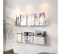 Acrylic Brochure Holder Wall Mounted 2 Pack - 5cm Deep Floating Magazine Rack, Clear Display Shelf for A4 Flyers, Comics, Vinyl Records, Church/Cafe/Waiting Room(Choose Length: 40/60/80/100/120cm)