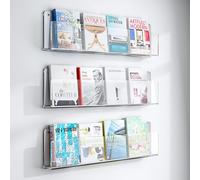 Acrylic Brochure Wall Mount 3 Pack Hanging Magazine Rack Bookshelves Comic Display Stand Floating PVC Storage Organizer for Living Room, Office/Clear/100Cm/39.4In
