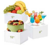 Acrylic Buffet Risers 3 Pcs 8x9x10 Inch Food Cake Display Riser w/ Signs a Pen Catering Dessert Jewelry Figures Rack Collectible Table Decor Fruit Bread Container Display Stand White Cube Showcase Box