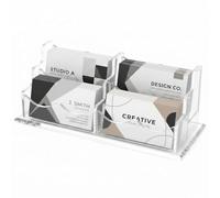 Acrylic Business Card Holder for Desk, Clear Name Card Display Stand Holds 240 Cards, Desktop Cards Display Holder for Office, Banks, Hotels, Brokerage Firms and Car Dealerships(Two Tiers, Four Grids)
