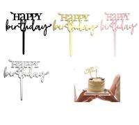 Acrylic Cake Decorations - Birthday Cake Topper with Happy Birthday Sign, Reusable Party Cake Decoration for Birthday Party Supplies (Gold/Silver/Rose Gold/Black)
