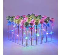 Acrylic Cake Pop Display Stand, ANMEISH 36 Hole Clear Lollipop Holder with LED String Lights, Ideal for Weddings Baby Showers Birthday Party Anniversaries Holiday Candy Decorative (Colorful Light)