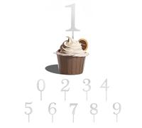 Acrylic Cake Topper,10 PCS 0-9 Number for Cake Topper DIY Glitter Number Cupcake Decorations Happy Birthday Cake Toppers for Birthday Party Wedding Anniversary Night Club White
