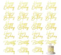 Acrylic Cake Topper,Happy Birthday Cake Topper,24 Pcs 6 Styles Gold Birthday Cake Toppers Mirror Sign for Cake Side Cupcake Decorations for 14+ Years Old