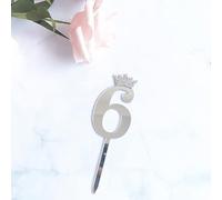Acrylic Cake Topper Number Six 6 Silver Crown Happy Birthday Decoration Idea