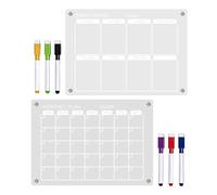 Acrylic Calendar for Wall, 2 Pieces Dry Erase Magnetic Board, Clear Fridge Schedule Planner with Reusable Writing, Transparent Monthly Organizer with Marker Set, Planning Board for Home Office