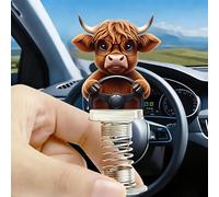 Acrylic Car Accessories and Home Decoration Creative Shaking Spring Highland Cow Driver Design, Suitable for Car, Home Furnishings, Desk and Bicycle, Ideal Christmas Gift for Friends & Family