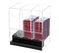 Acrylic Card Organizer - 15x6x8cm 3 -slot display stand, business holder, game deck box, trading tray, transparent divider (minimalist) sorting rack | (Robust) Workplace Storage for Sports,