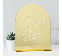 Acrylic Cards and Gifts Sign with Stand- 8"x10" Gold Mirror Arch Acrylic Wedding Sign and Base,1/8" Thick | Modern Calligraphy White Lettering Arch Sign for Wedding Party Reception