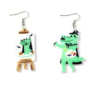 Acrylic Cartoon Animal Easel Earrings - Asymmetric Dinosaur Cat Duck Earrings for Women Daily Wear, Parties, Gifts, Acrylic, No Gemstone