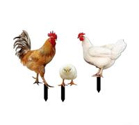 Acrylic Chicken Garden Stake Set, 3 Pack Vibrant Flat Pattern Lawn Ornaments for Yard Art, Easy Stick-in Ground Decor for Gardens Pathways Backyards and