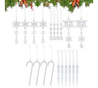 Acrylic Christmas 20 Pieces Transparent Decorative Pendants Festive Ornaments Ice Pop Icicle Drop Decorations for New Year and Birthday on Window Door