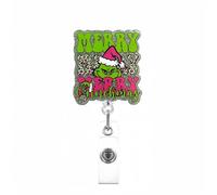 Acrylic Christmas Badge Reel, Holiday Nurse Badge Reels with Rotation Alligator Clip, Retractable ID Name Badge Clip, Funny Badge Reels Glitter Green-Haired Monster with 360° Rotation Alligator Clip