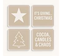 Acrylic Christmas Coaster Gift Set of 4 with Beige Christmas Club Design - Chic Minimalist Holiday Decor for Stylish Home Bar