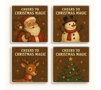 Acrylic Christmas Coaster Gift Set of 4 with Classic Xmas Characters - Nostalgic Holiday Home Decor for Festive Gatherings