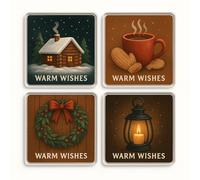 Acrylic Christmas Coaster Gift Set of 4 with Cosy Cabin Design - Woodland Whispers Christmas Home Decor for Festive Gatherings