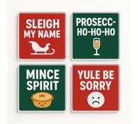 Acrylic Christmas Coaster Gift Set of 4 with Jolly Pun Fest Design - Festive Xmas Decor for Holiday Gatherings