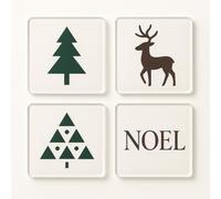 Acrylic Christmas Coaster Gift Set of 4 with Nordic Noel Design - Scandi Serene Christmas Decor for Home Festivities